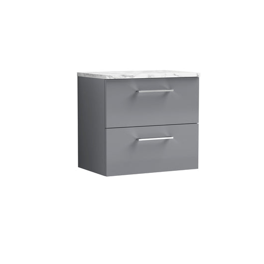  Nuie Arno 600mm Wall Hung 2-Drawer Vanity & Laminate Worktop - Satin Grey