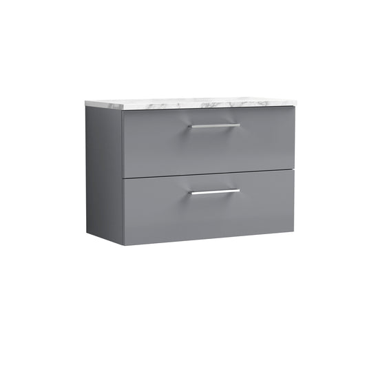  Nuie Arno 800mm Wall Hung 2-Drawer Vanity & Laminate Worktop - Satin Grey