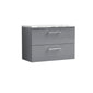 Nuie Arno 800mm Wall Hung 2-Drawer Vanity & Laminate Worktop - Satin Grey