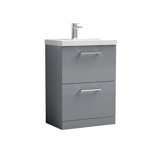  Arno 600mm Floor Standing 2 Drawer Vanity & Basin 1 - Satin Grey