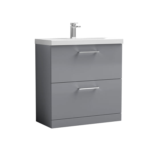  Nuie Arno 800mm Floor Standing 2-Drawer Vanity & Basin 3 - Satin Grey