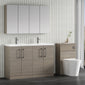 Nuie Arno 1200mm Floor Standing 4-Door Vanity & Double Polymarble Basin - Grey Vicenza Oak