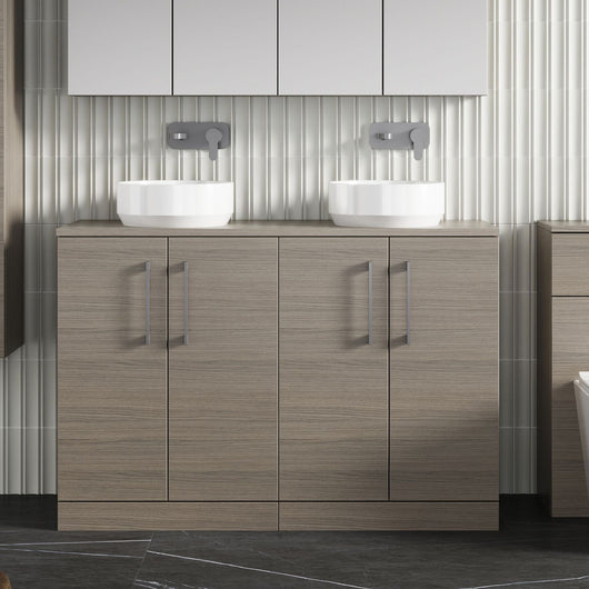  Nuie Arno 1200mm Floor Standing 4-Door Vanity & Worktop - Grey Vicenza Oak - welovecouk