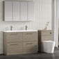 Nuie Arno 1200mm Floor Standing 4-Drawer Vanity & Double Polymarble Basin - Grey Vicenza Oak