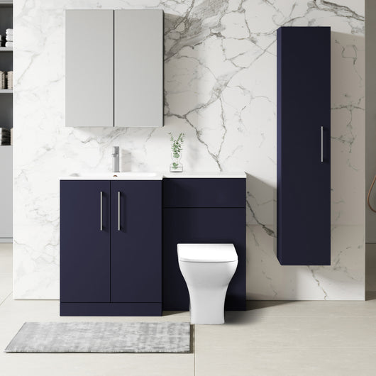  Nuie Arno L-Shaped 1100 Floor Standing Marble Basin Combination Unit - Midnight Blue with Brava Toilet - welovecouk