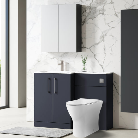  Nuie Arno L-Shaped 1100 Floor Standing Marble Stone Basin Combination Unit - Midnight Blue with Freya Toilet - welovecouk