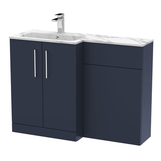  Nuie Arno L-Shaped 1100 Floor Standing Marble Stone Basin Combination Unit - Midnight Blue with Freya Toilet - welovecouk