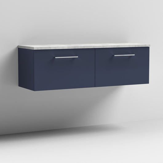  Nuie Arno 1200mm Wall Hung 2-Drawer Vanity & Laminate Worktop - Midnight Blue