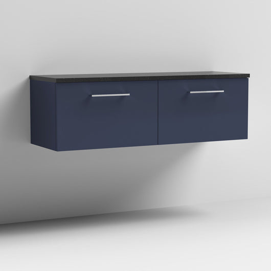  Nuie Arno 1200mm Wall Hung 2-Drawer Vanity & Laminate Worktop - Midnight Blue