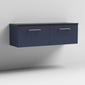 Nuie Arno 1200mm Wall Hung 2-Drawer Vanity & Laminate Worktop - Midnight Blue