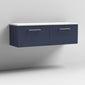 Nuie Arno 1200mm Wall Hung 2-Drawer Vanity & Laminate Worktop - Midnight Blue