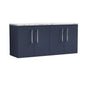 Nuie Arno 1200mm Wall Hung 4-Door Vanity & Laminate Worktop - Midnight Blue (Carrera Marble Worktop)