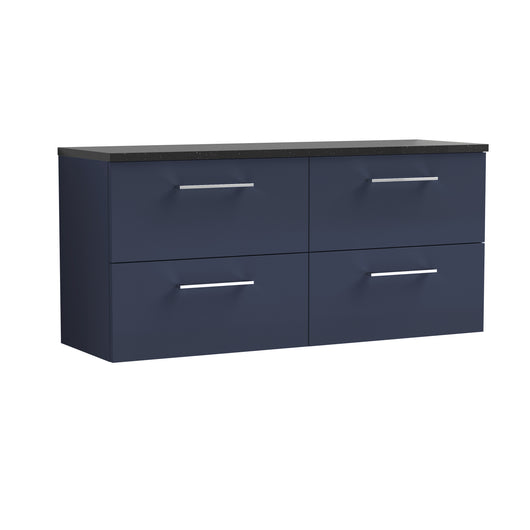  Nuie Arno 1200mm Wall Hung 4-Drawer Vanity & Laminate Worktop - Midnight Blue