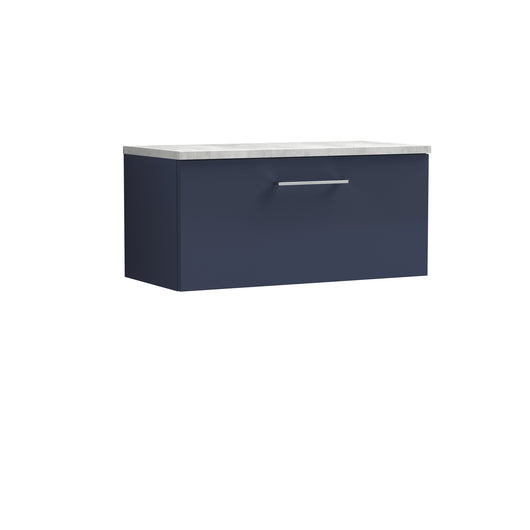  Nuie Arno 800mm Wall Hung Single Drawer Vanity & Laminate Worktop - Midnight Blue