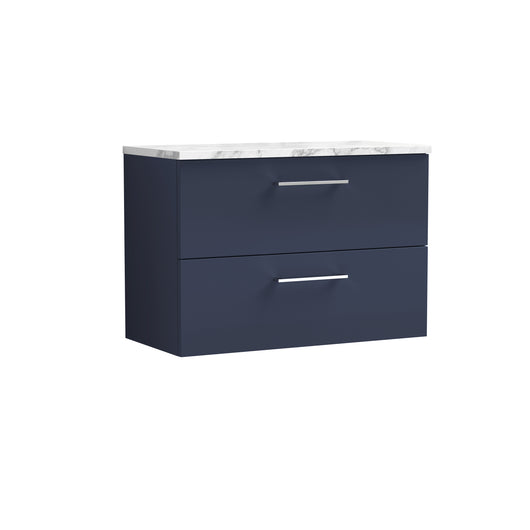  Nuie Arno 800mm Wall Hung 2-Drawer Vanity & Laminate Worktop - Midnight Blue