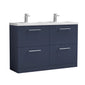 Nuie Arno 1200mm Floor Standing 4-Drawer Vanity & Double Basin Polybarble  - Midnight Blue