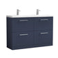 Ryker 1200mm Floor Standing 4 Drawer Vanity & Double Basin Ceramic - Midnight Blue