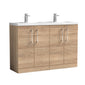 Ryker 1200mm Floor Standing 4 Door Vanity & Double Polymarble Basin - Bleached Oak