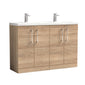 Ryker 1200mm Floor Standing 4 Door Vanity & Double Ceramic Basin - Bleached Oak