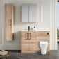 Nuie Arno L-Shaped 1100 Floor Standing Solid Stone Basin Combination Unit - Bleached  Oak with Freya Toilet - welovecouk