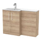 Nuie Arno Floor Standing 1100mm L Shape Combination Unit with Solid Stone Basin - Bleached Cuneo Oak - welovecouk