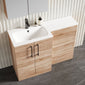 Nuie Arno Floor Standing 1100mm L Shape Combination Unit with Solid Stone Basin - Bleached Cuneo Oak - welovecouk