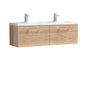 Nuie Arno 1200mm Wall Hung 2-Drawer Vanity & Double Basin - Bleached Oak