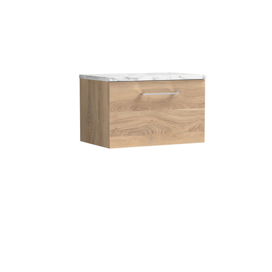  Nuie Arno 600mm Wall Hung 1-Drawer Vanity & Laminate Worktop - Bleached Oak