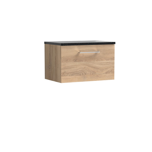  Nuie Arno 600mm Wall Hung 1-Drawer Vanity & Laminate Worktop - Bleached Oak