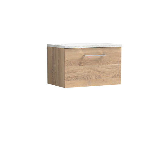  Nuie Arno 600mm Wall Hung 1-Drawer Vanity & Laminate Worktop - Bleached Oak