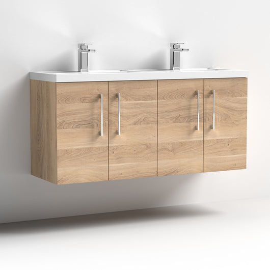  Nuie Arno 1200mm Wall Hung 4-Door Vanity & Double Basin 1 - Bleached Oak