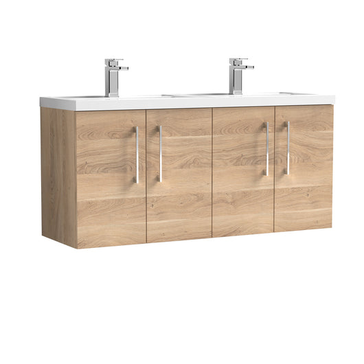  Ryker 1200mm Wall Hung 4-Door Vanity & Double Basin - Bleached Oak