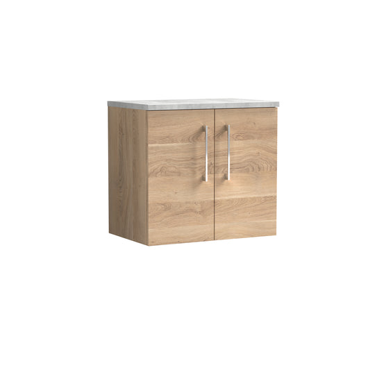  Nuie Arno 600mm Wall Hung 2-Door Vanity & Laminate Worktop - Bleached Oak