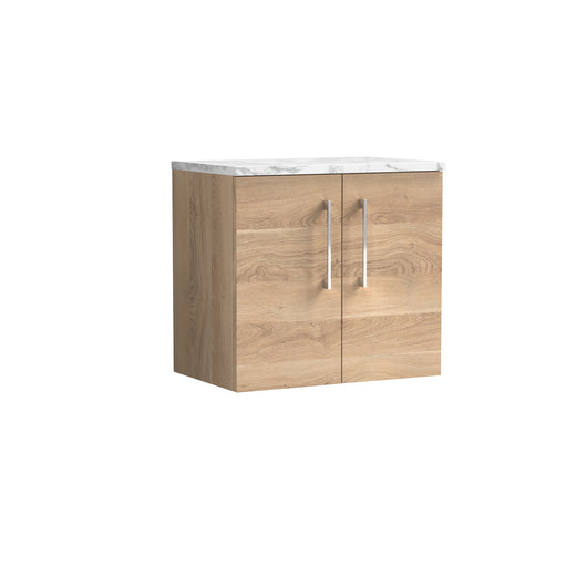  Nuie Arno 600mm Wall Hung 2-Door Vanity & Laminate Worktop - Bleached Oak