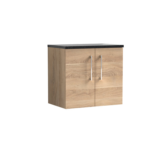  Nuie Arno 600mm Wall Hung 2-Door Vanity & Laminate Worktop - Bleached Oak