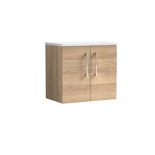  Nuie Arno 600mm Wall Hung 2-Door Vanity & Laminate Worktop - Bleached Oak