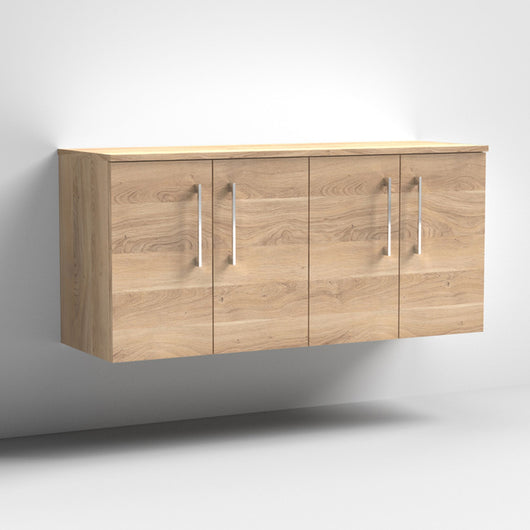  Nuie Arno 1200mm Wall Hung 4-Door Vanity & Worktop - Bleached Oak