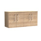 Nuie Arno 1200mm Wall Hung 4-Door Vanity & Worktop - Bleached Oak