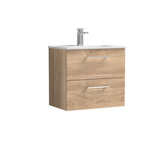  Nuie Arno 600mm Wall Hung 2-Drawer Vanity & Basin 2 - Bleached Oak