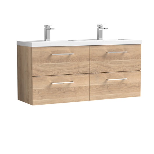  Ryker 1200mm Wall Hung 4-Drawer Vanity & Double Basin - Bleached Oak