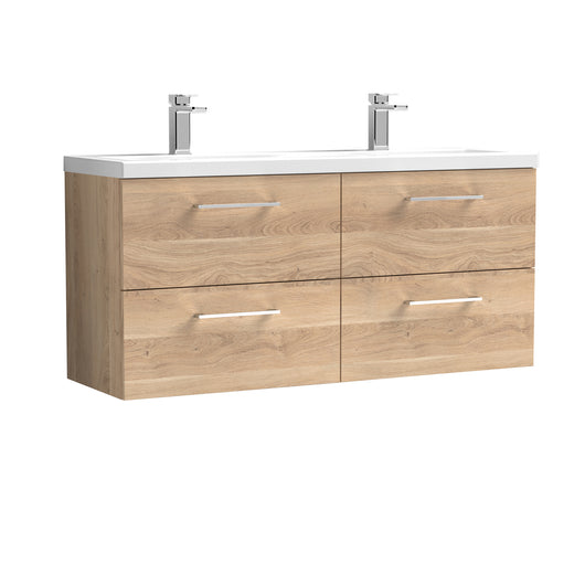  Nuie Arno 1200mm Wall Hung 4-Drawer Vanity & Double Basin - Bleached Oak