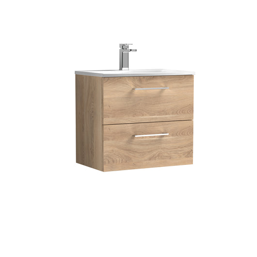  Nuie Arno 600mm Wall Hung 2-Drawer Vanity & Basin 4 - Bleached Oak