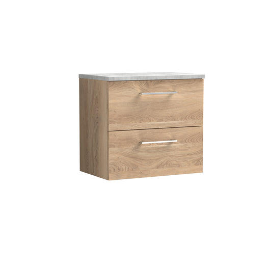  Nuie Arno 600mm Wall Hung 2-Drawer Vanity & Laminate Worktop - Bleached Oak