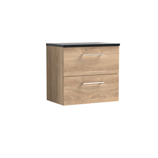  Nuie Arno 600mm Wall Hung 2-Drawer Vanity & Laminate Worktop - Bleached Oak