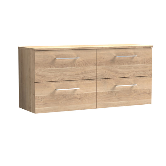  Nuie Arno 1200mm Wall Hung 4-Drawer Vanity & Worktop - Bleached Oak