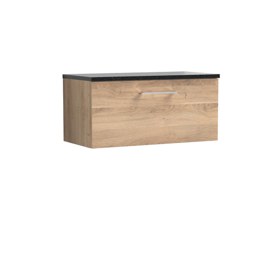  Nuie Arno 800mm Wall Hung 1-Drawer Vanity & Laminate Worktop - Bleached Oak