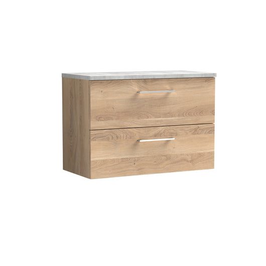  Nuie Arno 800mm Wall Hung 2-Drawer Vanity & Laminate Worktop - Bleached Oak