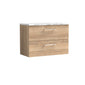 Nuie Arno 800mm Wall Hung 2-Drawer Vanity & Laminate Worktop - Bleached Oak