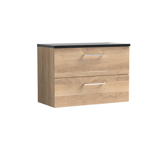  Nuie Arno 800mm Wall Hung 2-Drawer Vanity & Laminate Worktop - Bleached Oak