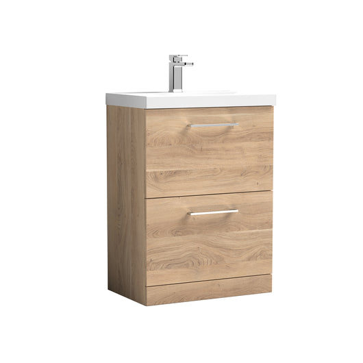  Nuie Arno 600mm Floor Standing 2-Drawer Vanity & Basin 1 - Bleached Oak